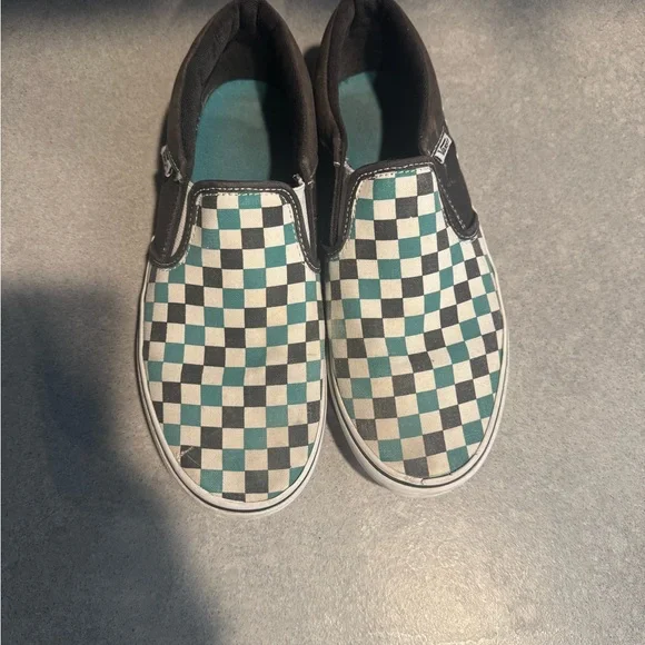Teal checkered low slip on vans - Picture 3 of 5